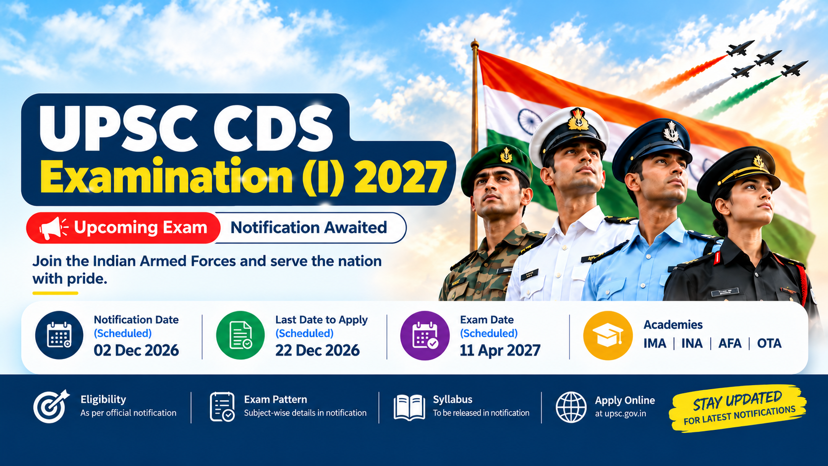 UPSC CDS Examination (I) 2027: Upcoming Exam, Eligibility, Exam Pattern & Important Dates