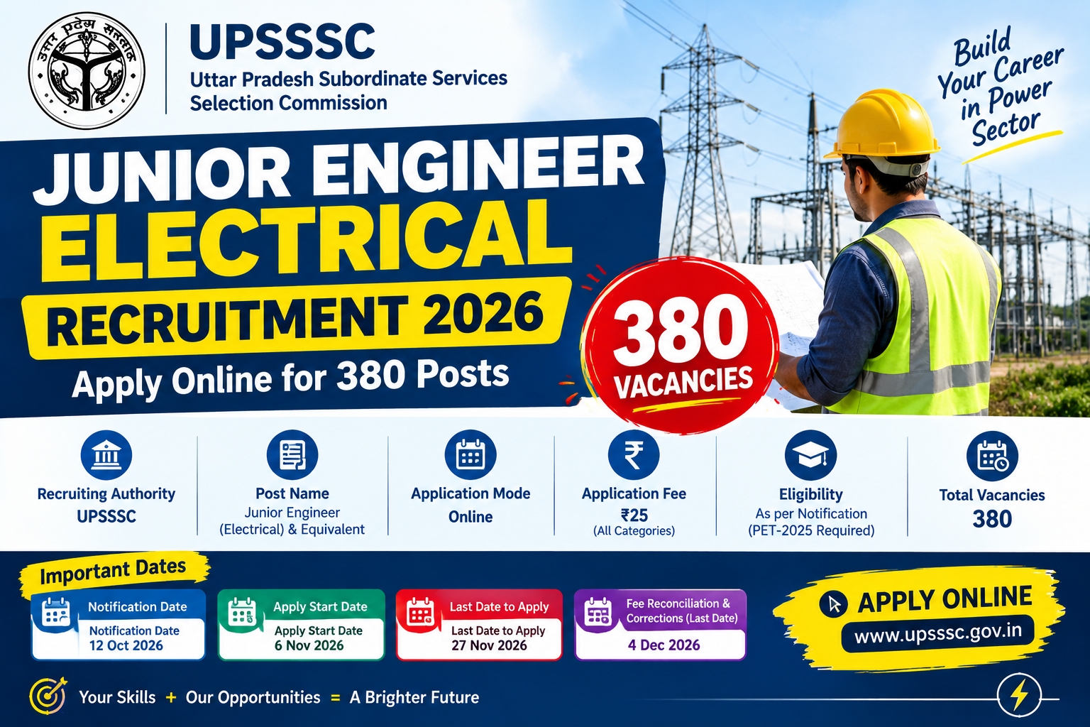 UPSSSC Junior Engineer Electrical Recruitment 2026: Apply Online for 380 Posts