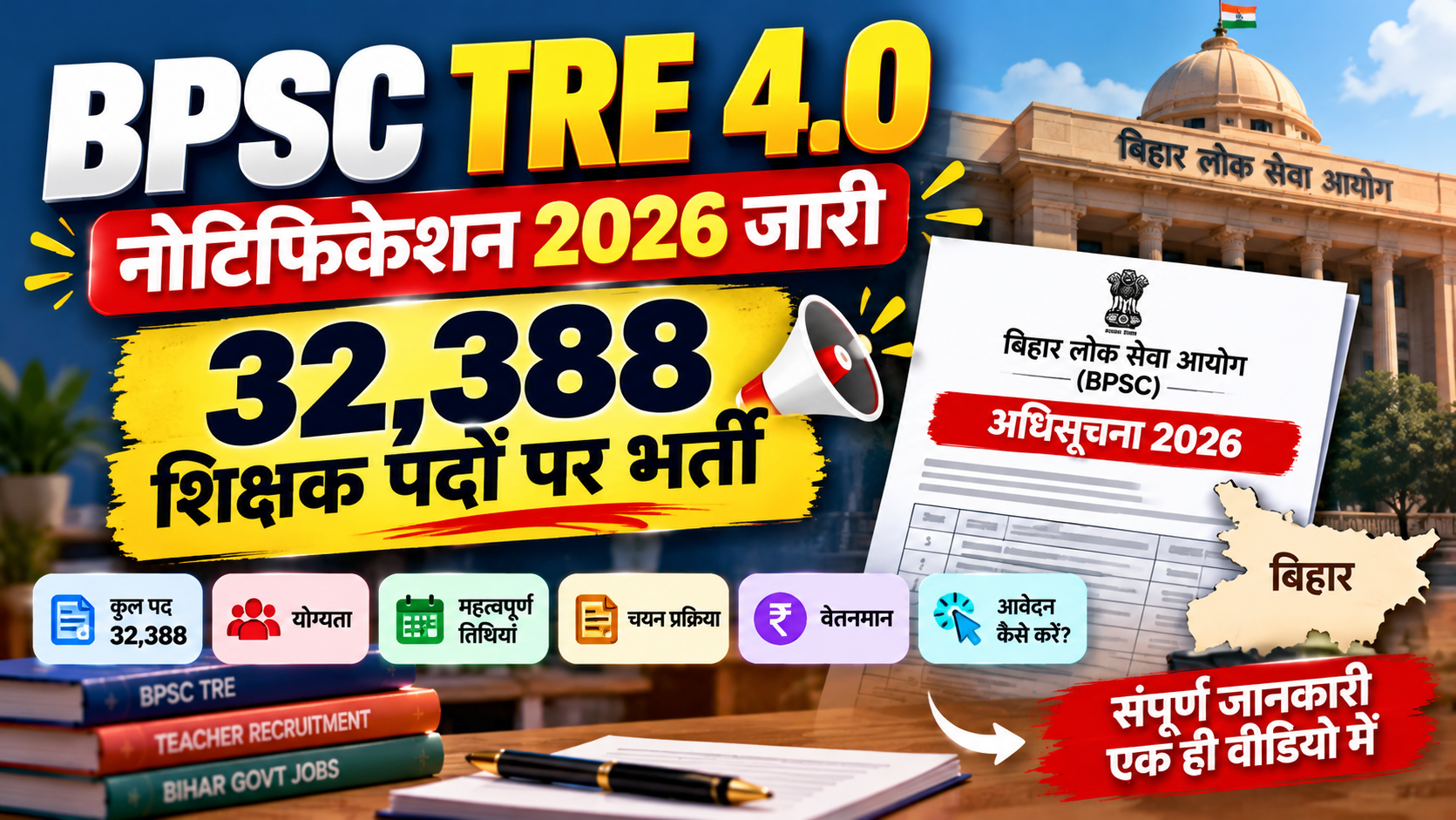 BPSC TRE 4.0 नोटिफिकेशन 2026 जारी: 32,388 शिक्षक पदों पर भर्ती