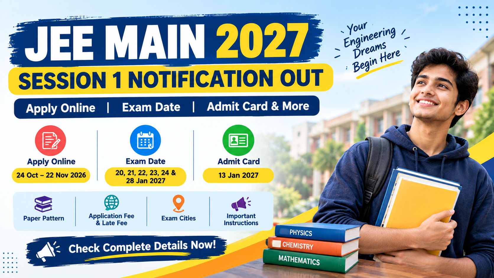 JEE Main 2027 Session 1 Notification, Apply Online, Exam Date