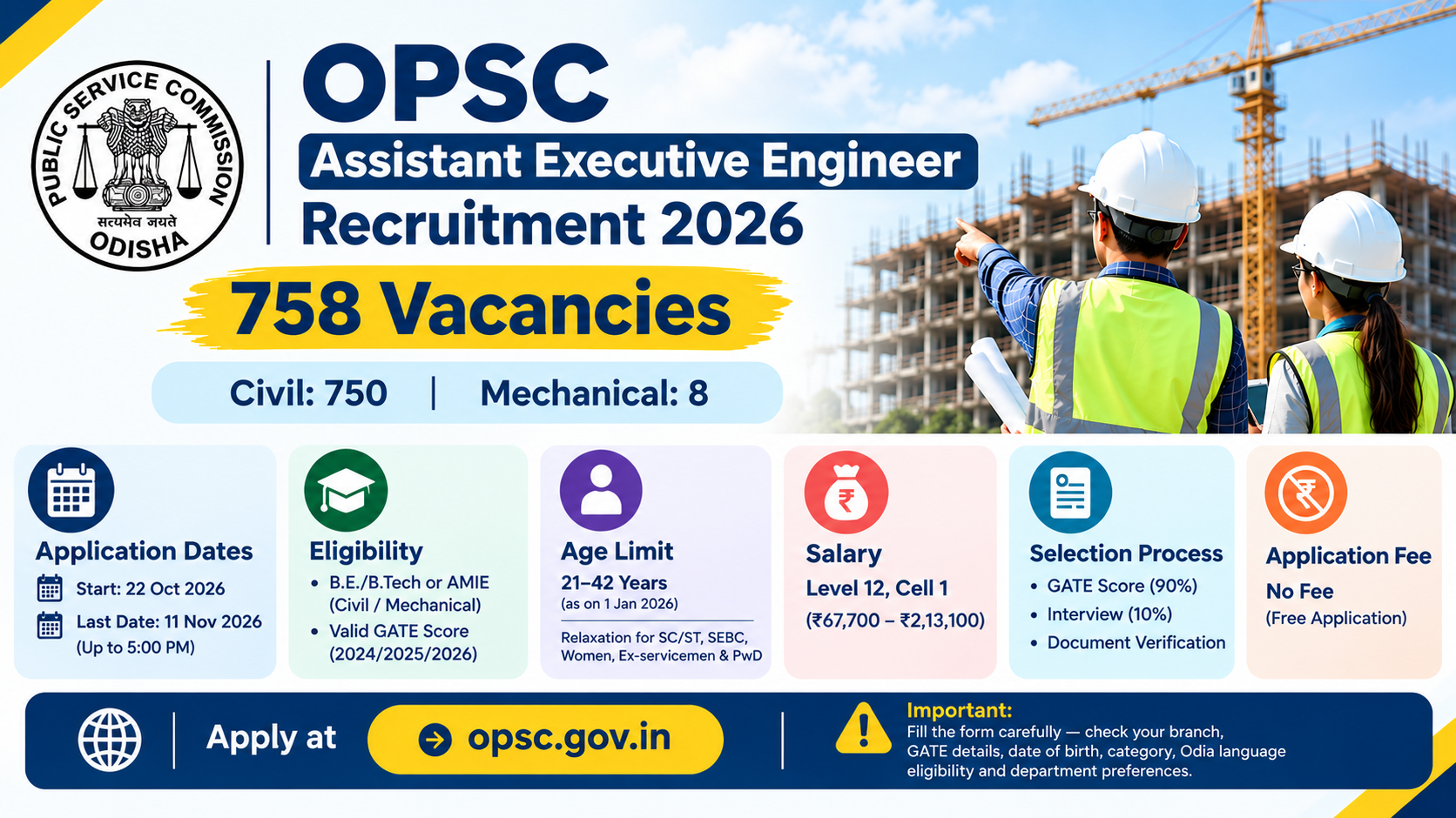 OPSC Assistant Executive Engineer Recruitment 2026: 758 Vacancies, Eligibility, Age Limit, Salary & Apply Onlinepost