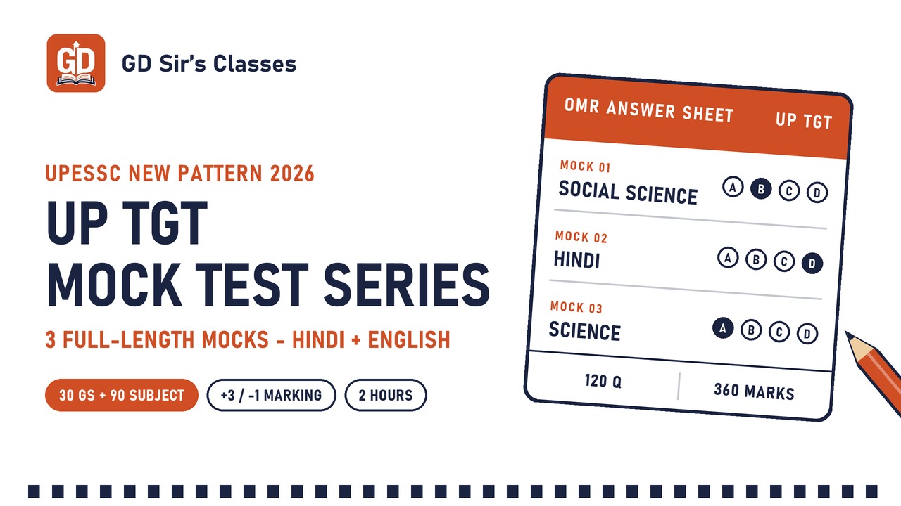 UP TGT 2026 Mock Test Series - 3 Full-Length Mocks (Social Science, Hindi, Science)